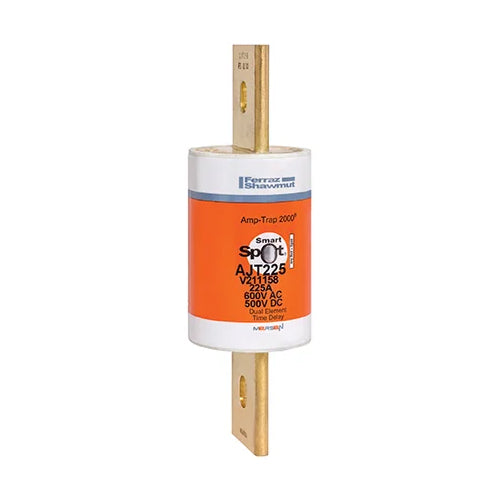 Mersen AJT225, Time-delay Class J Fuse with Solid State SmartSpot Visual Open Fuse Indicator, 600VAC/500VDC, 225A, Blade Type