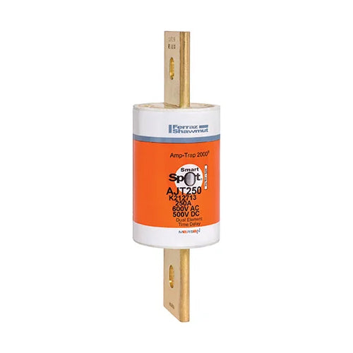 Mersen AJT250, Time-delay Class J Fuse with Solid State SmartSpot Visual Open Fuse Indicator, 600VAC/500VDC, 250A, Blade Type