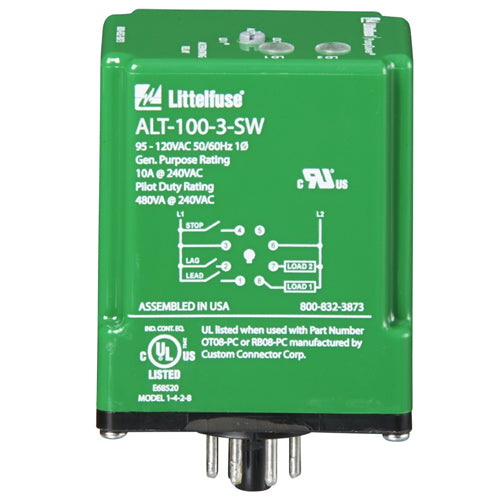 Littelfuse ALT-100-3-SW, ALT Pump Controls Series, Alternating Relay DPDT, 95-120VAC, 8-pin Octal Mounting