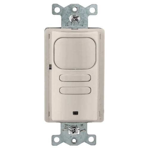 Hubbell AP2001LA22, Wall Switch Vacancy Sensor, Adaptive Passive Infrared, Dual Circuit, 2 Buttons for Manual Control, 120/277V AC, Light Almond