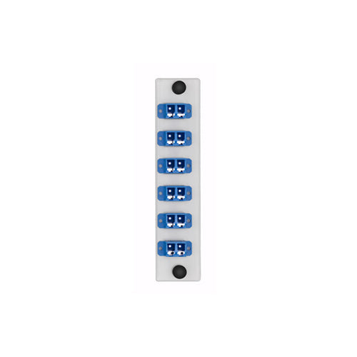 Leviton APLW6-LDS, LIGHTSPACE 6-Pack Fiber Adapter Plate, LC Duplex, Single-Mode Adapters (Blue), Zirconia Ceramic Sleeve, 12 Fibers, White