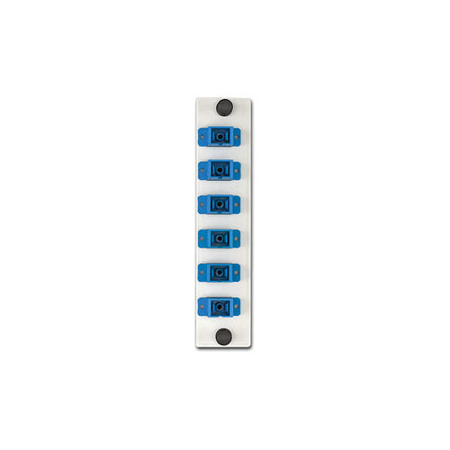 Leviton APLW6-SCS, LIGHTSPACE 6-Pack Fiber Adapter Plate, SC Single-Mode Adapters (Blue), Zirconia Ceramic Sleeve, 6 Fibers, White