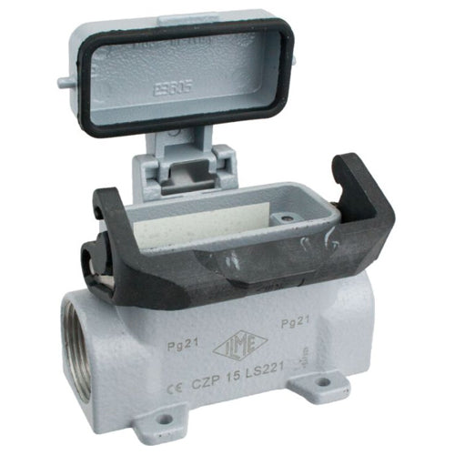 Techspan AS2L16SC5, A Series Surface Mount Base with Metal Cover, 2 Ports, 16P+Ground, Tall, Single Lever, PG21x2 Thread, IL-Type Locking, Metal Type