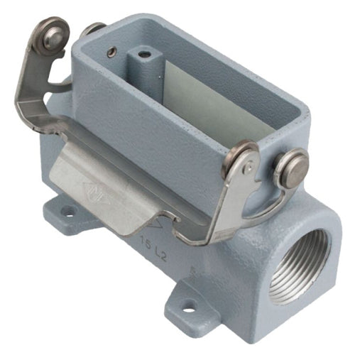 Techspan AS2L16S4, A Series Surface Mount Base, 2 Ports, 16P+Ground, Single Lever, PG16x2 Thread, Tall, IL-Type Locking, Metal Type