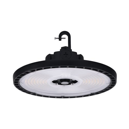 Votatec AST-HB28-240WS1AT2C2-BH35/40/50KWD, LED High Bay UFO Light with Plug for Sensor, CCT & Watt Adjustable, 240/210/180W, 120-347VAC, 27000/31000/35000LM, 3500/4000/5000K, Dimmable, Black