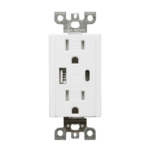 Votatec BAA-015D /WH, USB Charger & Tamper-Resistant Duplex Receptacle (TR) TYPE A+C, 20A 125V, White