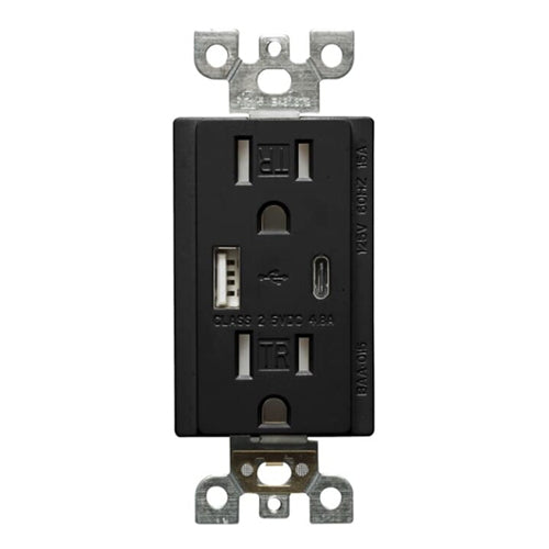 Votatec BAA-015D /BK, USB Charger & Tamper-Resistant Duplex Receptacle (TR) TYPE A+C, 20A 125V, Black