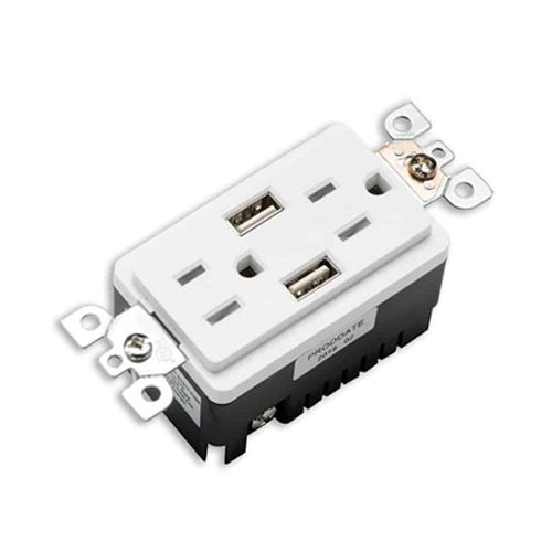 Votatec BAA-023 /WH, USB Charger & Tamper-Resistant Duplex Receptacle (TR) TYPE A, 15A 125V, 5-15R, White