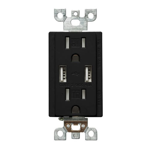Votatec BAA-023 /BK, USB Charger & Tamper-Resistant Duplex Receptacle (TR) TYPE A, 15A 125V, 5-15R, Black