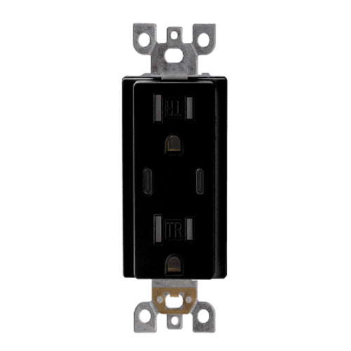 Votatec BAA-025/BK, USB Charger & Tamper-Resistant Duplex Receptacle (TR) TYPE C+C, 24W, 15A, 120V, Black