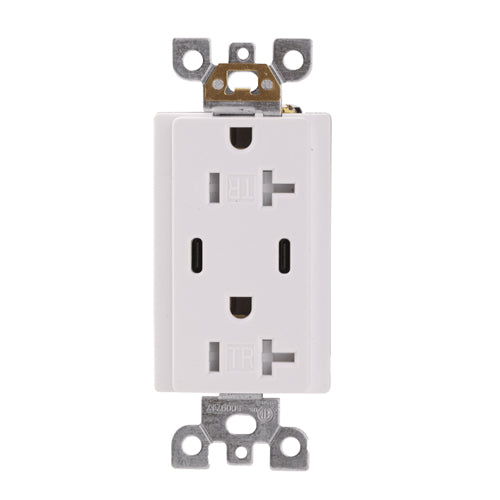 Votatec BAA-025D/WH, USB Charger & Tamper-Resistant Duplex Receptacle (TR) TYPE C+C, 24W, 20A, 120V, White