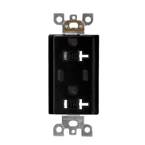 Votatec BAA-025D/BK, USB Charger & Tamper-Resistant Duplex Receptacle (TR) TYPE C+C, 24W, 20A, 120V, Black
