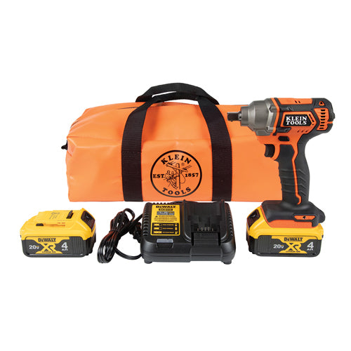 Klein Tools BAT20CW1, Battery-Operated Compact Impact Wrench, 1/2-Inch Detent Pin, Full Kit