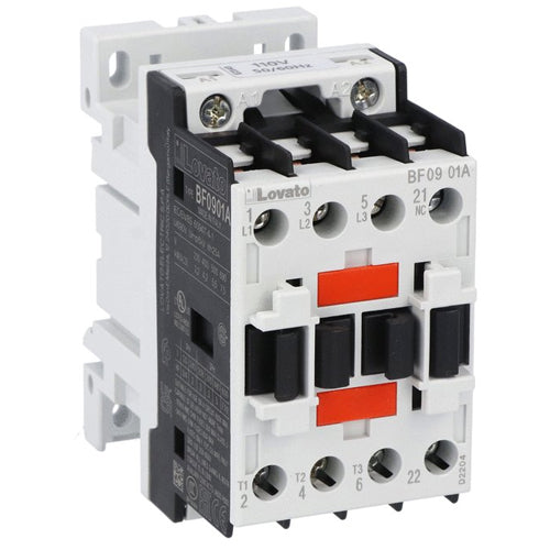 Lovato BF0901A57560, BF Series Three-Pole Contactor, IEC Operating Current Ie (AC3) = 9A, AC Coil 60Hz, 575VAC, 1NC Auxiliary Contact
