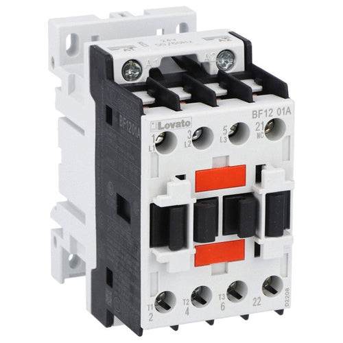 Lovato BF1201A57560, BF Series Three-Pole Contactor, IEC Operating Current Ie (AC3) = 12A, AC Coil 60Hz, 575VAC, 1NC Auxiliary Contact
