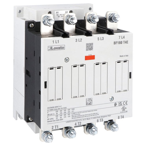 Lovato BF160T4E400, BF Series Four-Pole Contactor, IEC Operating Current Ith (AC1) = 250A, AC/DC Coil, 250…500VAC/DC, 4NO