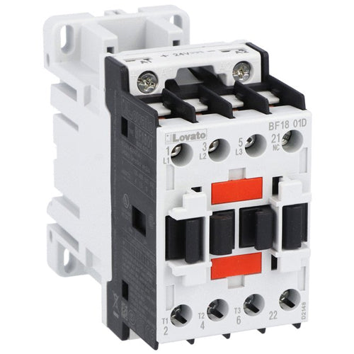 Lovato BF1801D048, BF Series Three-Pole Contactor, IEC Operating Current Ie (AC3) = 18A, DC Coil, 48VDC, 1NC Auxiliary Contact