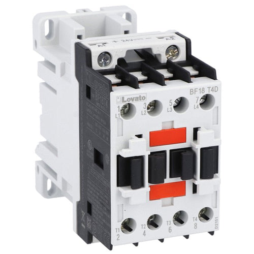Lovato BF18T4L024, BF Series Four-Pole Contactor, IEC Operating Current Ith (AC1) = 32A, DC Coil Low Consumption, 24VDC, 4NO