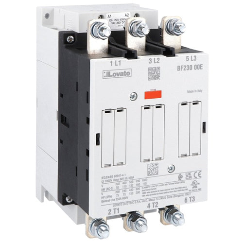 Lovato BF23000E400, BF Series Three-Pole Contactor, IEC Operating Current Ie (AC3) = 230A, AC/DC Coil, 250…500VAC/DC