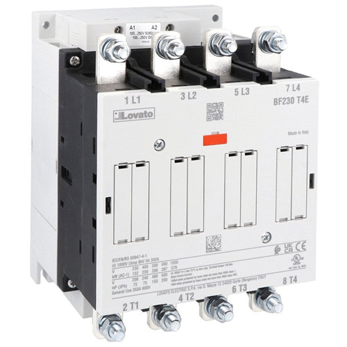 Lovato BF230T4E400, BF Series Four-Pole Contactor, IEC Operating Current Ith (AC1) = 350A, AC/DC Coil, 250…500VAC/DC, 4NO