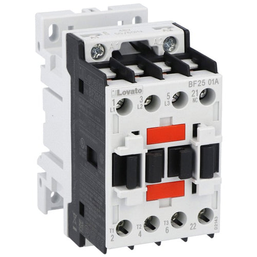 Lovato BF2501A57560, BF Series Three-Pole Contactor, IEC Operating Current Ie (AC3) = 25A, AC Coil 60Hz, 575VAC, 1NC Auxiliary Contact