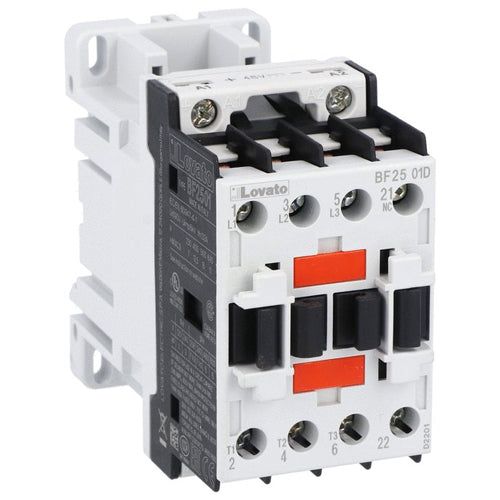 Lovato BF2501D125, BF Series Three-Pole Contactor, IEC Operating Current Ie (AC3) = 25A, DC Coil, 125VDC, 1NC Auxiliary Contact
