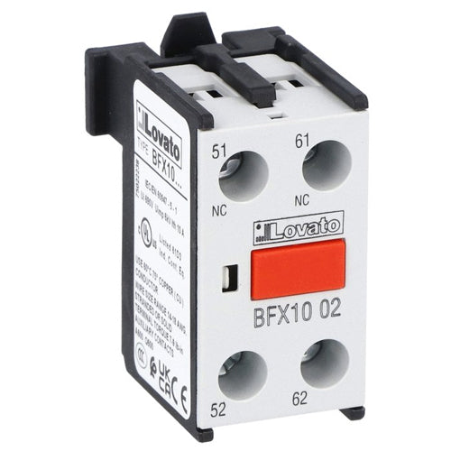 Lovato BFX1002, Auxiliary Contact with Front Centre Mounting, Screw Terminals, For BF00, BF09...BF150 Series Contactors, 2NC