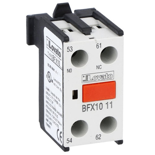 Lovato BFX1011, Auxiliary Contact with Front Centre Mounting, Screw Terminals, For BF00, BF09...BF150 Series Contactors, 1NO+1NC
