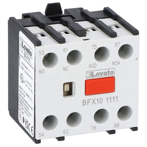 Lovato BFX101111, Auxiliary Contact with Front Centre Mounting, Screw Terminals, For BF00, BF09...BF150 Series Contactors, 1NO+1NC and 1EM+1LB (1 Early Make+1 Late Breake)