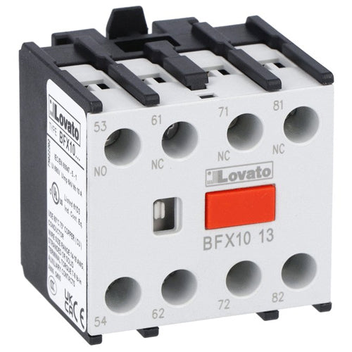 Lovato BFX1013, Auxiliary Contact with Front Centre Mounting, Screw Terminals, For BF00, BF09...BF150 Series Contactors, 1NO+3NC