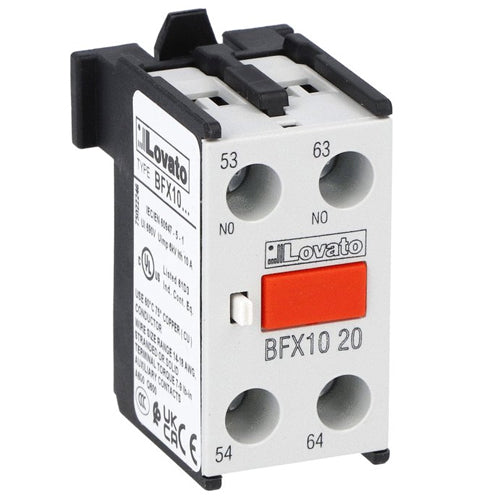 Lovato BFX1020, Auxiliary Contact with Front Centre Mounting, Screw Terminals, For BF00, BF09...BF150 Series Contactors, 2NO
