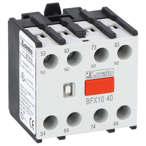 Lovato BFX1040, Auxiliary Contact with Front Centre Mounting, Screw Terminals, For BF00, BF09...BF150 Series Contactors, 4NO