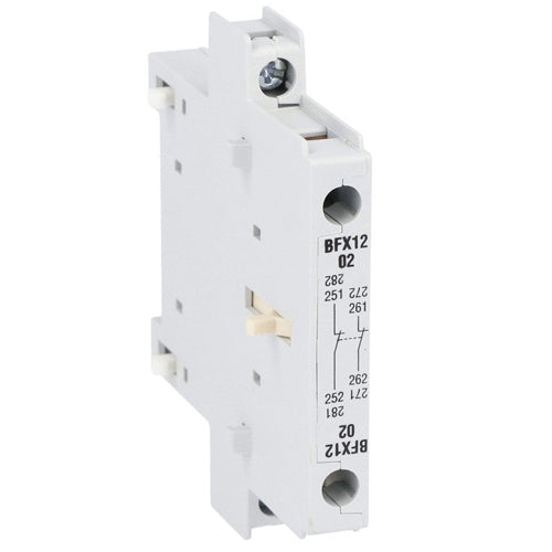 Lovato BFX1202, Auxiliary Contact with Side Mounting, Screw Terminals, For BF00, BF09...BF150 Series Contactors, 2NC