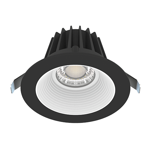 Lotus JXL-COB04-R15W-5CCT-BK-4RR-BF-WH, 4" Round Recessed Economy LED 15W, 120VAC, 5CCT, 1170-1380 Lumens, Black Reflector, Baffle White Trim, Dimmable, 36° Beam Angle