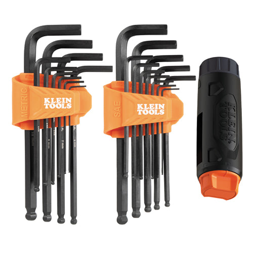 Klein Tools BLS22H, Long Ball-End Hex Key Set with Handle, SAE and Metric, 22-Piece