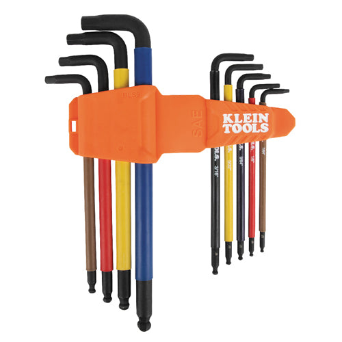 Klein Tools BLS9, Color-Coded Extra-Long L Style Hex Key Caddy Set, SAE, 9-Piece