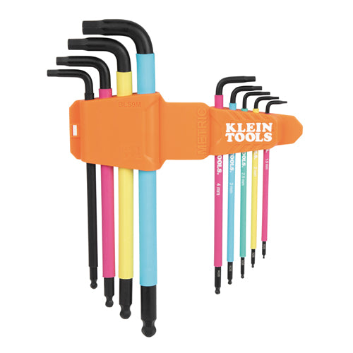 Klein Tools BLS9M, Color Coded Extra-Long L Style Hex Key Caddy Set, Metric, 9-Piece