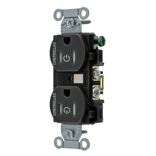 Hubbell BR15C2BLKTR, Permanently Marked Duplex Receptacles, Tamper Resistant, Commercial Grade, Two Controlled Faces, Back and Side Wired, 15A 125V, 5-15R, 2-Pole 3-Wire Grounding, Black