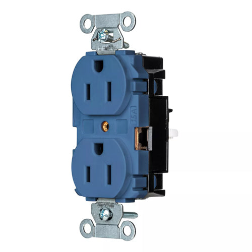 Hubbell BR15STBL, EdgeConnect Commercial Grade Duplex Receptacles, Smooth Face, Screwless Terminal, 15A 125V, 5-15R, 2-Pole 3-Wire Grounding, Blue