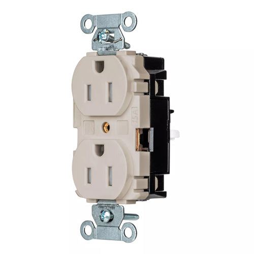 Hubbell BR15STLATR, EdgeConnect Commercial Grade Duplex Receptacles, Tamper Resistant, Smooth Face, Screwless Terminal, 15A 125V, 5-15R, 2-Pole 3-Wire Grounding, Light Almond