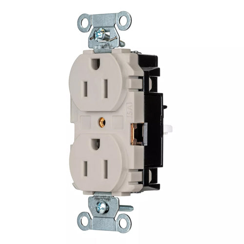 Hubbell BR15STLA, EdgeConnect Commercial Grade Duplex Receptacles, Smooth Face, Screwless Terminal, 15A 125V, 5-15R, 2-Pole 3-Wire Grounding, Light Almond