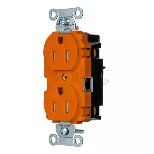 Hubbell BR15STOTR, EdgeConnect Commercial Grade Duplex Receptacles, Tamper Resistant, Smooth Face, Screwless Terminal, 15A 125V, 5-15R, 2-Pole 3-Wire Grounding, Orange