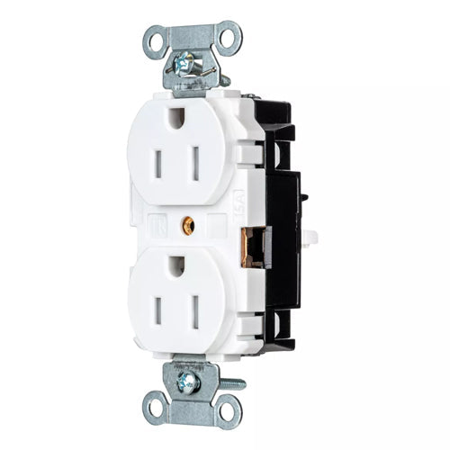 Hubbell BR15STWTR, EdgeConnect Commercial Grade Duplex Receptacles, Tamper Resistant, Smooth Face, Screwless Terminal, 15A 125V, 5-15R, 2-Pole 3-Wire Grounding, White