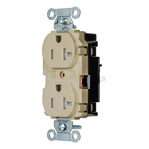 Hubbell BR20STITR, EdgeConnect Commercial Grade Duplex Receptacles, Tamper Resistant, Smooth Face, Screwless Terminal, 20A 125V, 5-20R, 2-Pole 3-Wire Grounding, Ivory