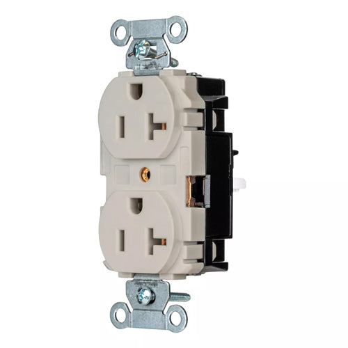 Hubbell BR20STLA, EdgeConnect Commercial Grade Duplex Receptacles, Smooth Face, Screwless Terminal, 20A 125V, 5-20R, 2-Pole 3-Wire Grounding, Light Almond