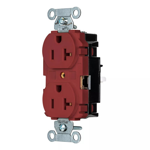 Hubbell BR20STR, EdgeConnect Commercial Grade Duplex Receptacles, Smooth Face, Screwless Terminal, 20A 125V, 5-20R, 2-Pole 3-Wire Grounding, Red