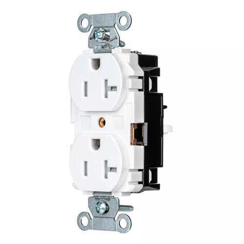 Hubbell BR20STWTR, EdgeConnect Commercial Grade Duplex Receptacles, Tamper Resistant, Smooth Face, Screwless Terminal, 20A 125V, 5-20R, 2-Pole 3-Wire Grounding, White