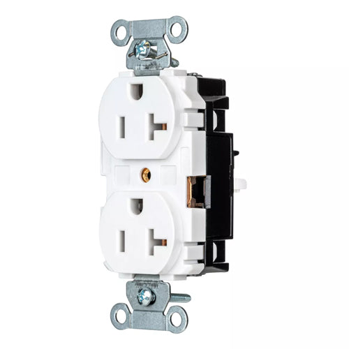 Hubbell BR20STW, EdgeConnect Commercial Grade Duplex Receptacles, Smooth Face, Screwless Terminal, 20A 125V, 5-20R, 2-Pole 3-Wire Grounding, White