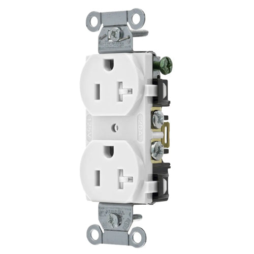 Hubbell BR20WHITR, Commercial Grade Duplex Receptacles, Tamper Resistant, Smooth Face, Back and Side Wired, 20A 125V, 5-20R, 2-Pole 3-Wire Grounding, White