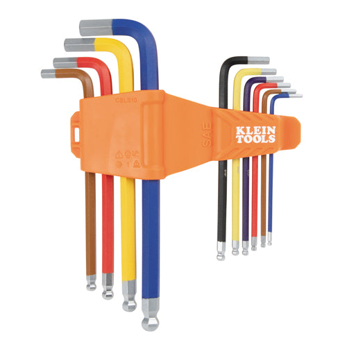 Klein Tools CBLS10, Powder Coated Long Ball-End Hex Key Set, SAE, 10-Piece